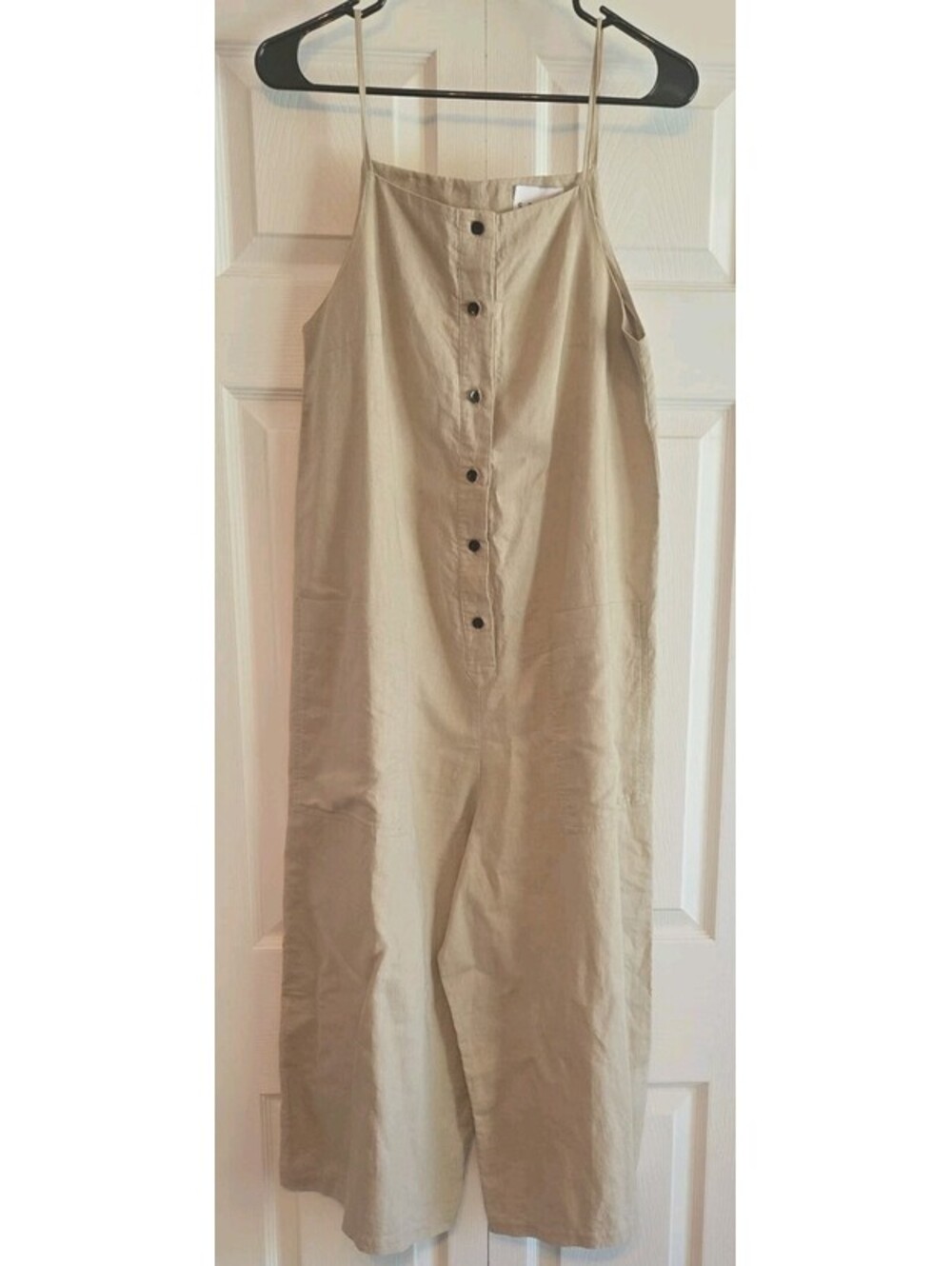Selfi Cape Town Linen Wide Leg Beige Button Front Romper Jumpsuit Boho Sz M